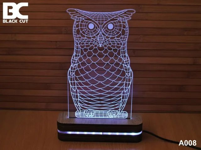 Black Cut 3D Lampa jednobojna - Sova ( A008 )