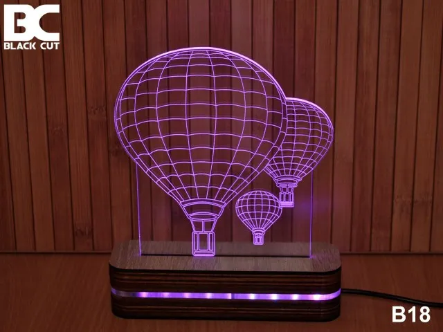 Black Cut 3D Lampa sa 8 različitih boja i daljinskim upravljačem - Cepelin ( B18 )