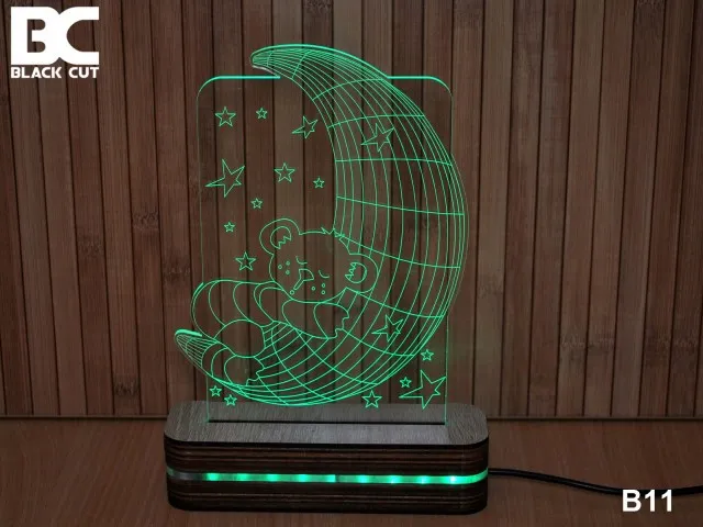 Black Cut 3D Lampa sa 9 različitih boja i daljinskim upravljačem - Mesec i meda ( B11 )