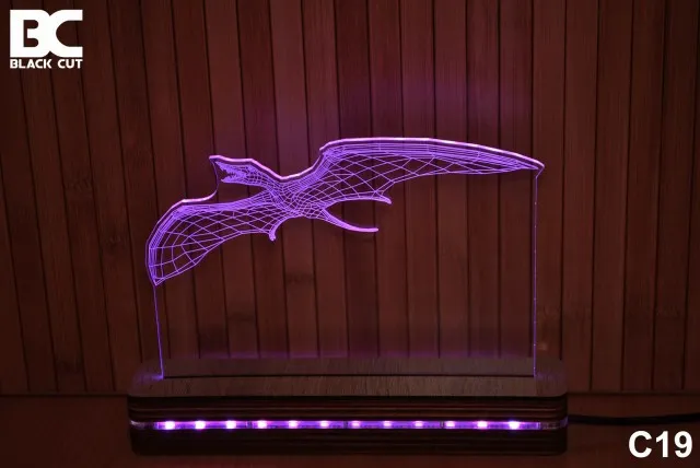 Black Cut 3D Lampa sa 9 različitih boja i daljinskim upravljačem - Pterosaurus ( C19 )