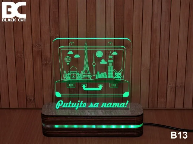 Black Cut 3D Lampa sa 9 različitih boja i daljinskim upravljačem - Putujte sa nama ( B13 )