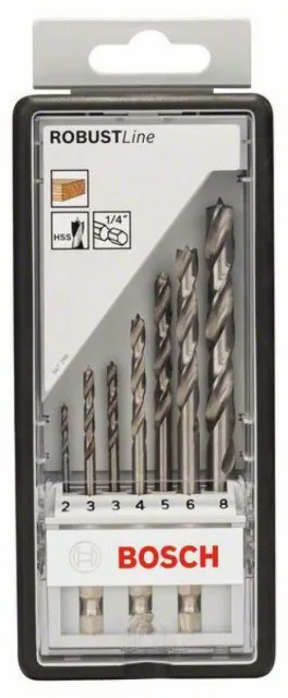 Bosch 7-delni robust Line set spiralnih burgija za drvo, šestostrani držač 2 3 3 4 5 6 8 mm ( 2607019923 )