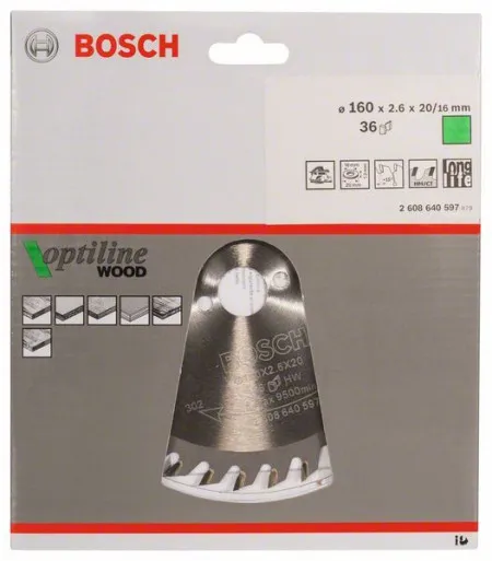 Bosch list kružne testere optiline wood 160 x 20/16 x 2,6 mm, 36 ( 2608640597 )