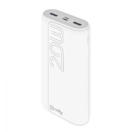 Celly power bank 20000 mAh 20W + kabl Type-A na Type-C bela ( 77008 )