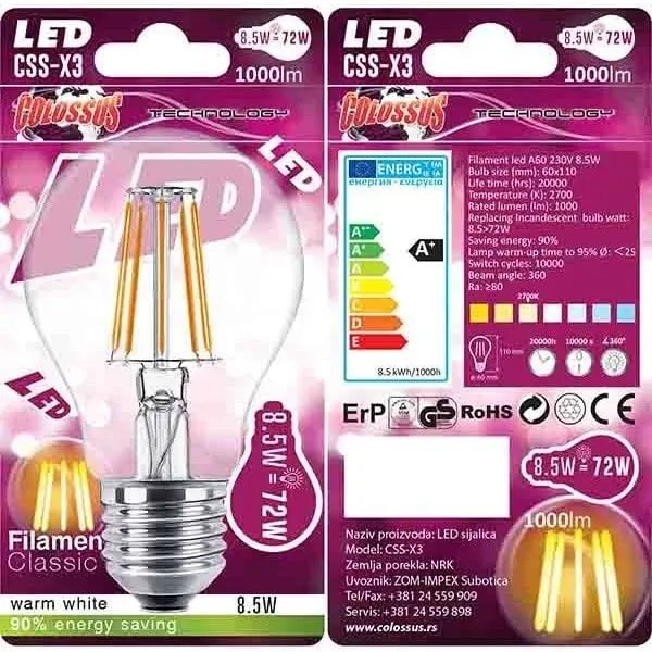 Colossus CSS-X3 Filament led sijalica e27