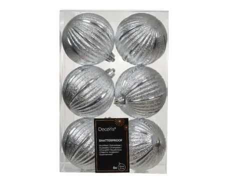 Dekordom novogodišnja dekoracija - hanging bauble set 6pcs 8cm 021043 - silver - kmg ( 043288 )