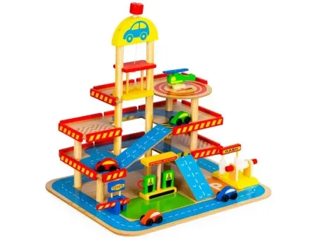 Eco Toys drvena garaža, veliki parking sa liftom + automobili ( HM013290 )