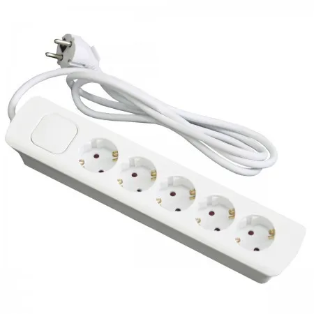 Elit+ petostruka prenosna uticnica sa kvadratnim prekidacem, 3680w 16a 250v, bela, h05vv-f 3g1.5mm?/3m ( EL0443 )
