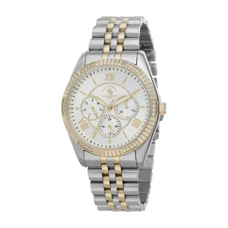 Ženski polo santa barbara unique multifunction beli srebrni zlatni sportsko elegantni ručni sat sa bikolor metalnim kaišem ( sb.1.10005.5 )
