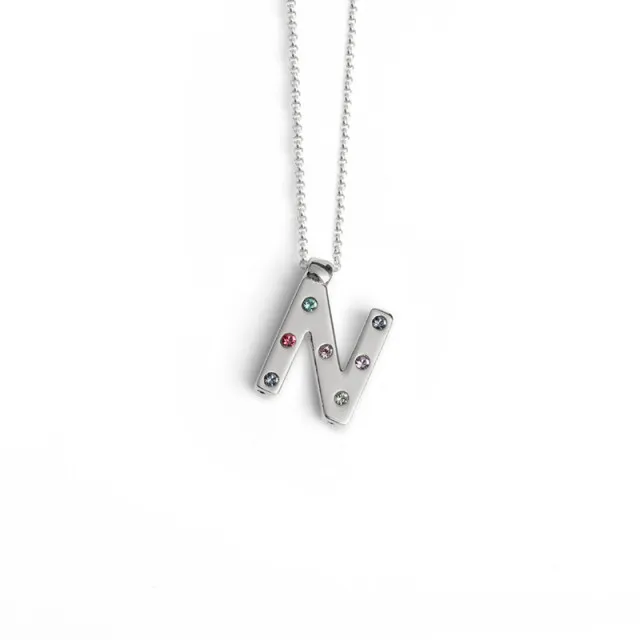 Ženski victoria cruz letter "n" multicolor lančić sa swarovski kristalima ( a3646-nhg )