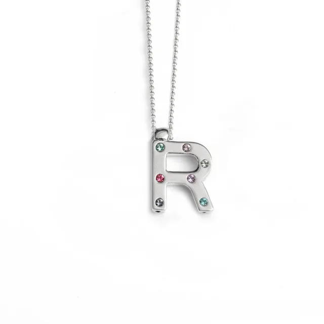 Ženski victoria cruz letter "r" multicolor lančić sa swarovski kristalima ( a3646-rhg )