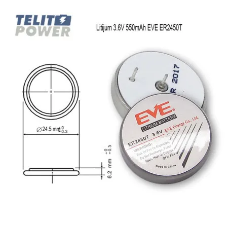 EVE litijum 3.6V 400mAh ER2450T ( 1926 )