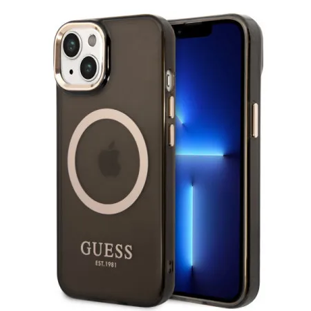 Guess futrola za iPhone 14 plus gold oputline tranclucent black MagSafe ( GUHMP14MHTCMK )