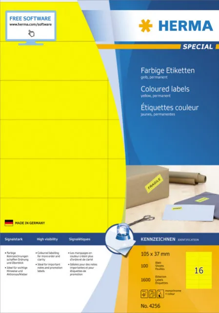 Herma etikete 105X37 A4/16 1/100 žuta ( 02H4256 )