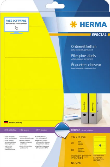 Herma etikete 192x61, za široki registrator A4/4 1/20 žu ( 02H5096 )