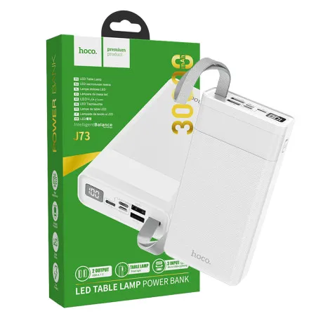 Hoco j73 powerful, white power bank 30000mah, micro-usb / tipe-c ulaz, lampa