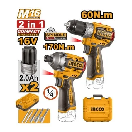 Ingco cosli240968 aku set 16v (ud.odvijaČ 170nm+buŠ 60nm) super ( COSLI240968 )