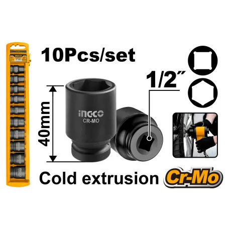 Ingco set 10/1 udarnih nasadnih ključeva 1/2" ( HKISSD12101 )