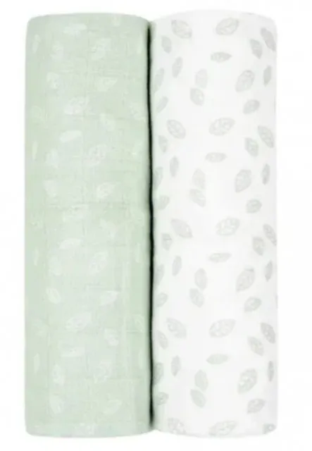 KikkaBoo pelene od muslina set 2 pcs 80x80 Leaves mint ( KKB11068 )