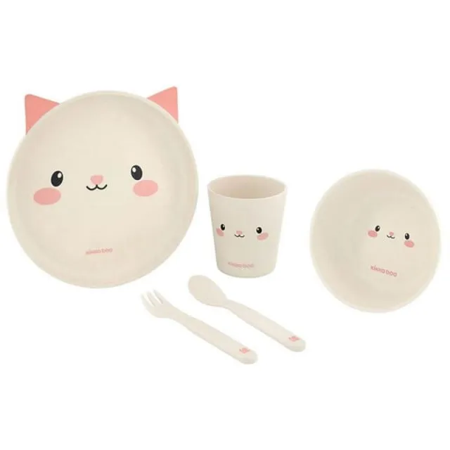 KikkaBoo set posuđa od bambusa cat pink ( KKB40073 )