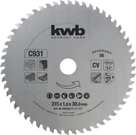 KWB Germany KWB 49593122 Rezni disk za cirkular 315x30 56Z, CrV, za drvo ( KWB 49593122* )