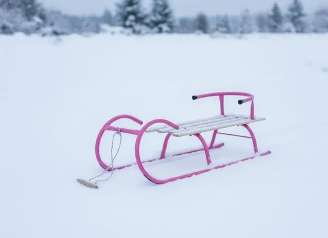 Metalne V model sanke sa drvenim sedištem i naslonom - Roze