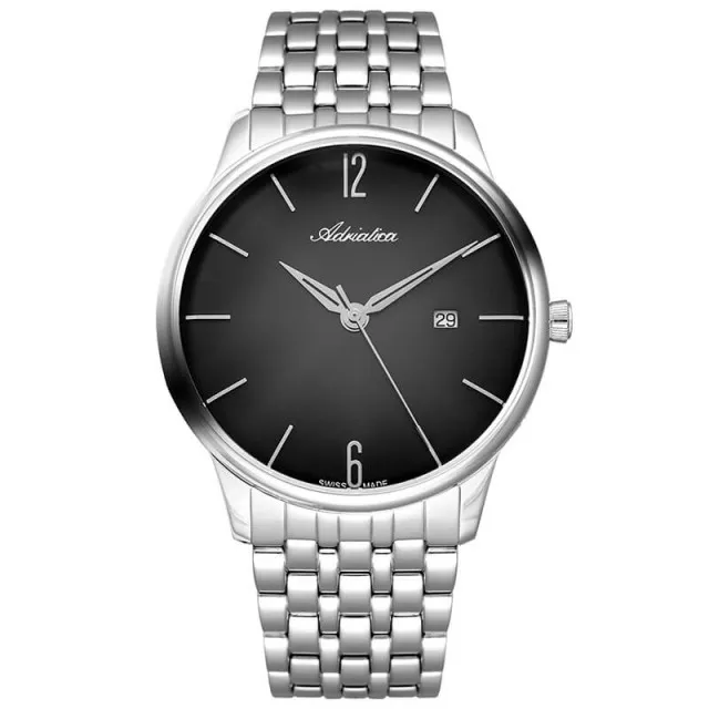 Muški adriatica moonphase crni srebrni elegantni ručni sat sa srebrnim metalnim kaišem ( a8269.5156q )