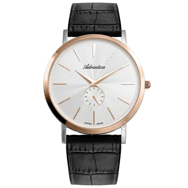 Muški adriatica vintage mala sekundata beli roze zlatni elegantni ručni sat sa crnim kožnim kaišem ( a1113.r213q )