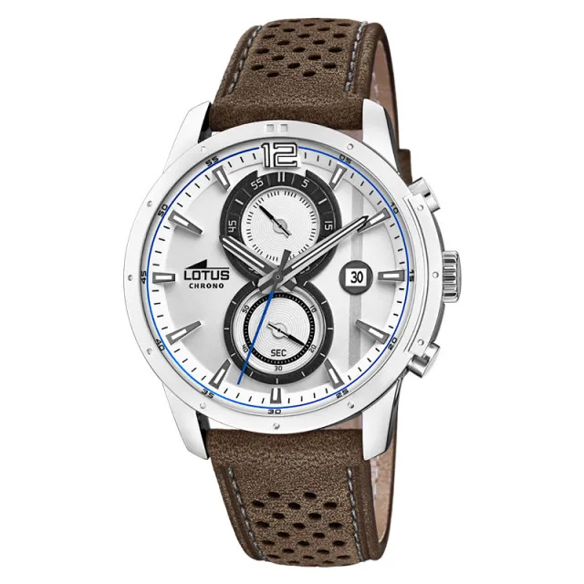 Muški lotus chrono beli elegantni ručni sat sa braon kožnim kaišem ( 18366/1 )