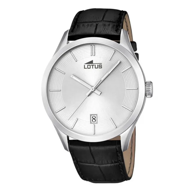 Muški lotus minimalist srebrni elegantni ručni sat sa crnim kožnim kaišem ( 18111/1 )