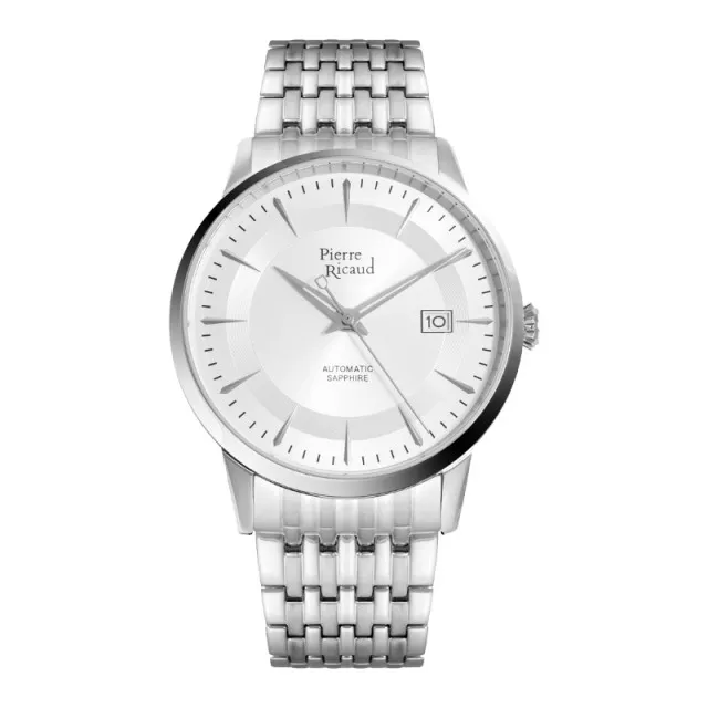 Muški pierre ricaud automatic index beli srebrni elegantni ručni sat sa metalnim kaišem ( p60029.5113a )