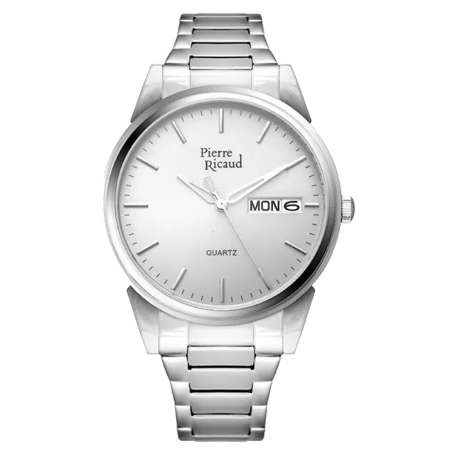 Muški pierre ricaud quartz datum sivi srebrni elegantni ručni sat sa metalnim kaišem ( p91067.5117q )