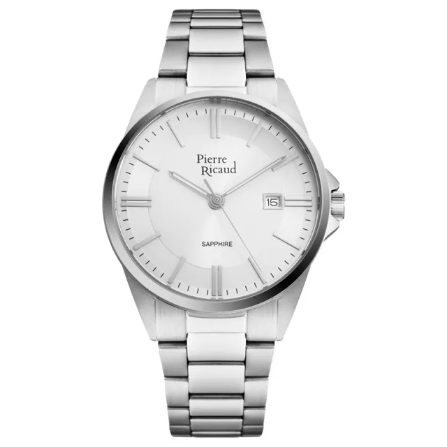 Muški pierre ricaud quartz index datum beli srebrni elegantni ručni sat sa metalnim kaišem ( p60022.5113q )