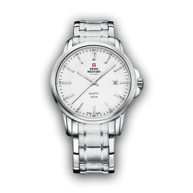 Muški swiss military chrono quartz beli srebrni sportsko elegantni ručni sat sa srebrnim metalnim kaišem ( sm34039.02 )