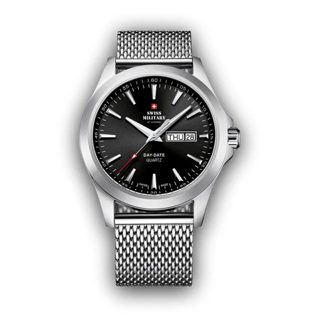 Muški swiss military chrono quartz crni srebrni sportsko elegantni ručni sat sa srebrnim pancir kaišem ( smp36040.01 )