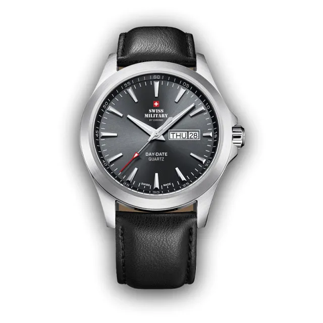 Muški swiss military chrono quartz sivi srebrni elegantni ručni sat sa crnim kožnim kaišem ( smp36040.08 )