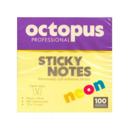 Octopus Samolepljivi blokčići 75x75 neon žuti UNL-2042 100lista ( K457 )