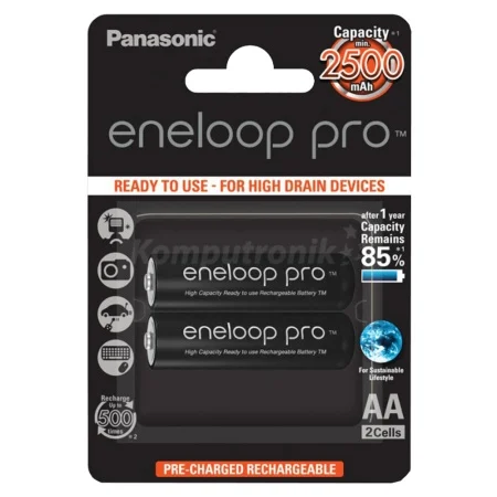 Panasonic AA/2B (BK-3HCDE/2CP) 2500mAh black baterija eneloop pro
