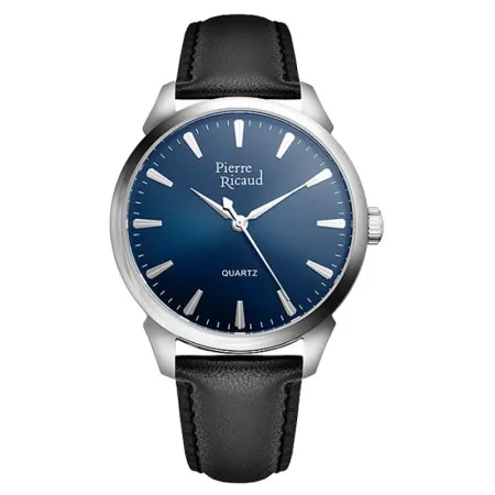 Pierre ricaud muški quartz plavi srebrni elegantni ručni sat sa crnim kožnim kaišem ( p97228.5215q )