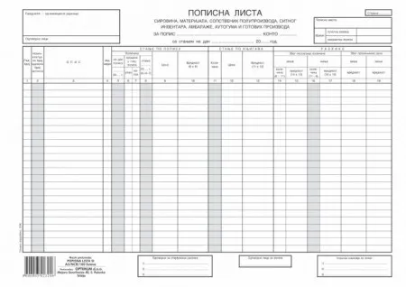 Popisna lista sirovina materijala sitnog inventara ncr 1046 ( 1046 )