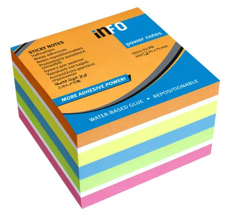 Power notes 75x75 brilliant mix, sa posebno jakim lepkom, KOCKA 450 listova ( 06PSX17 )