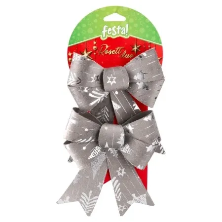 Rosett duo novogodišnja dekoracija mašna srebrna 14 x 18cm ( 715576 )