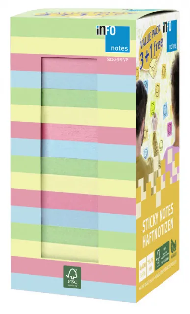 Samolepljivi color mix pack 75x75, kocka 400 listova, 3+1 gratis Info notes ( 06PJ498 )