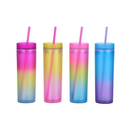 Style čaša sa cevčicom plastična duga 470 ml miks ( 705500 )