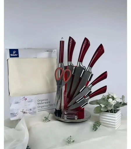 Tchibo Set stolnjak i royalty rotirajući crveni noževi ( 359285 )