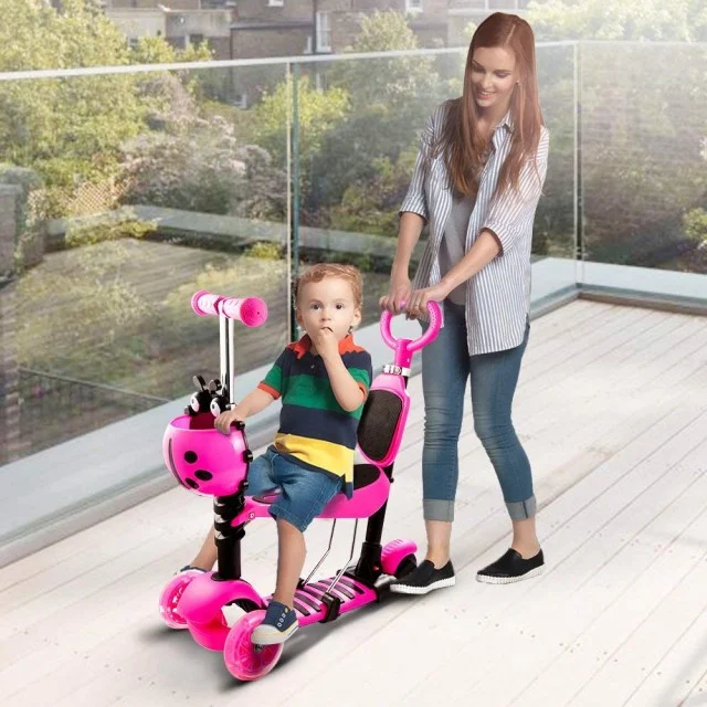 Trotinet 5u1 Bubamara za decu sa svetlećim točkovima - Pink