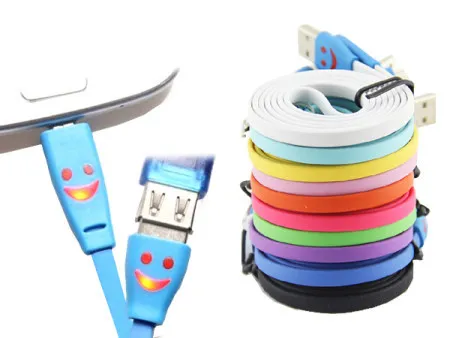 Xwave USB flat color kabl 1m, led smile crna,bela,crvena,plava,zelena,žuta,naran.,ljubič.,pink,roze ( NT USB-->microUSB,led smile )