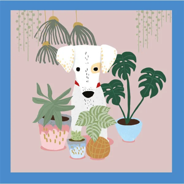 Čestitka  DOG IN PLANT POTS