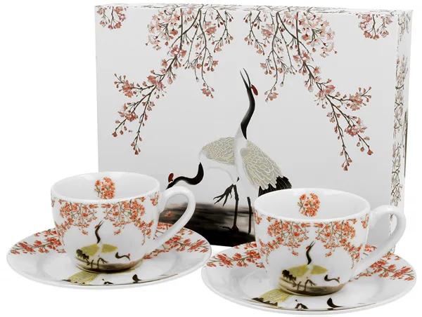 Šolje 2 ESPRESSO CUPS WITH SAUCERS SAKURA &amp; CRANES
