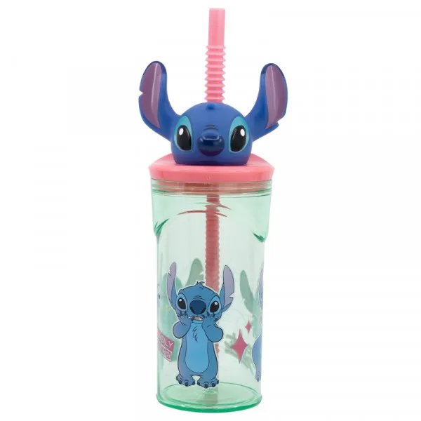 Plastična čaša sa slamčicom STITCH FLOWERS 360 ml